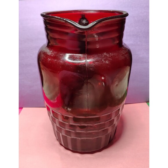 Anchor Hocking Royal Ruby Windsor MidCentury Glass Pitcher 9" Vintage Depression - Picture 9 of 16